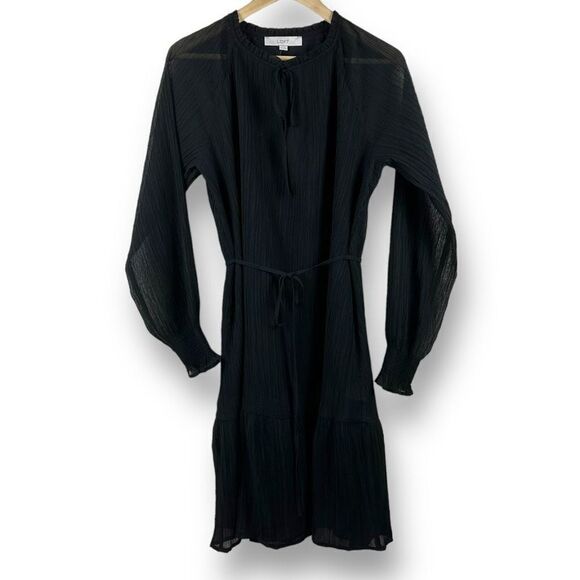 Loft Women's Size M Tall Long Sleeve Crepe Texture Dress Black Belted New - Picture 1 of 13